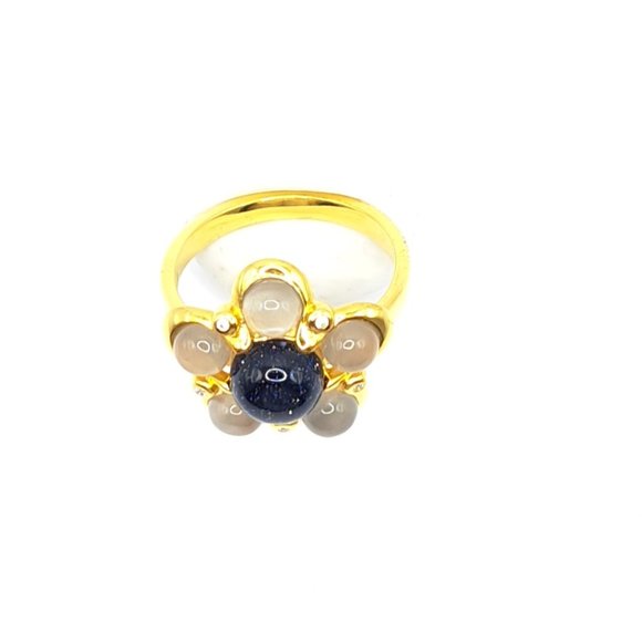 Hespera's Bubble Flower Ring - Gray Moonstone and Black Sunstone - Picture 3 of 3